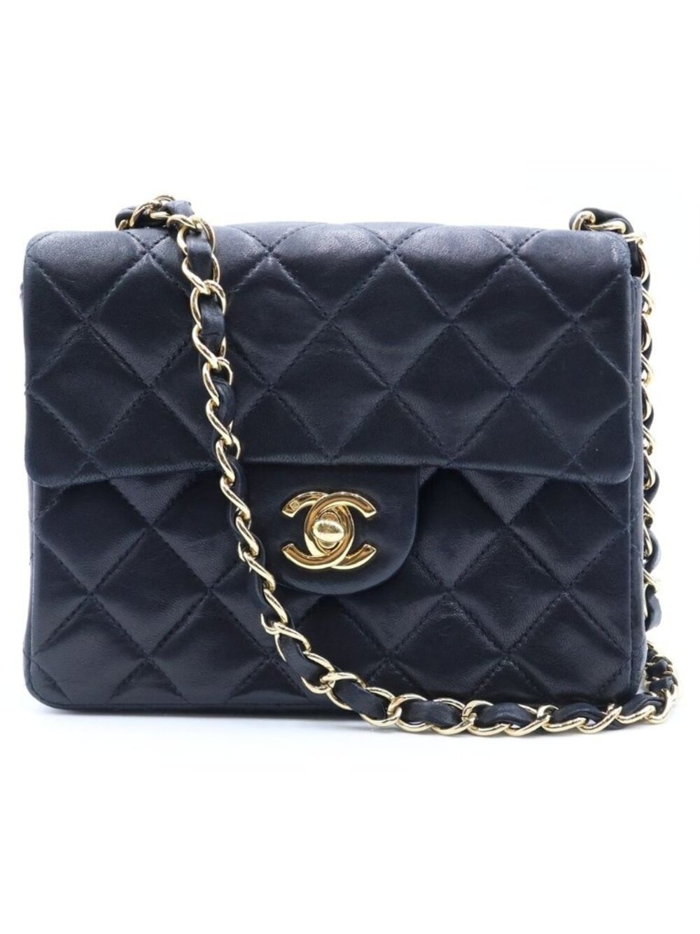 Chanel Mini Quilted 17 S Flap Chain Mini Shoulder Bag Black Lambskin Gold